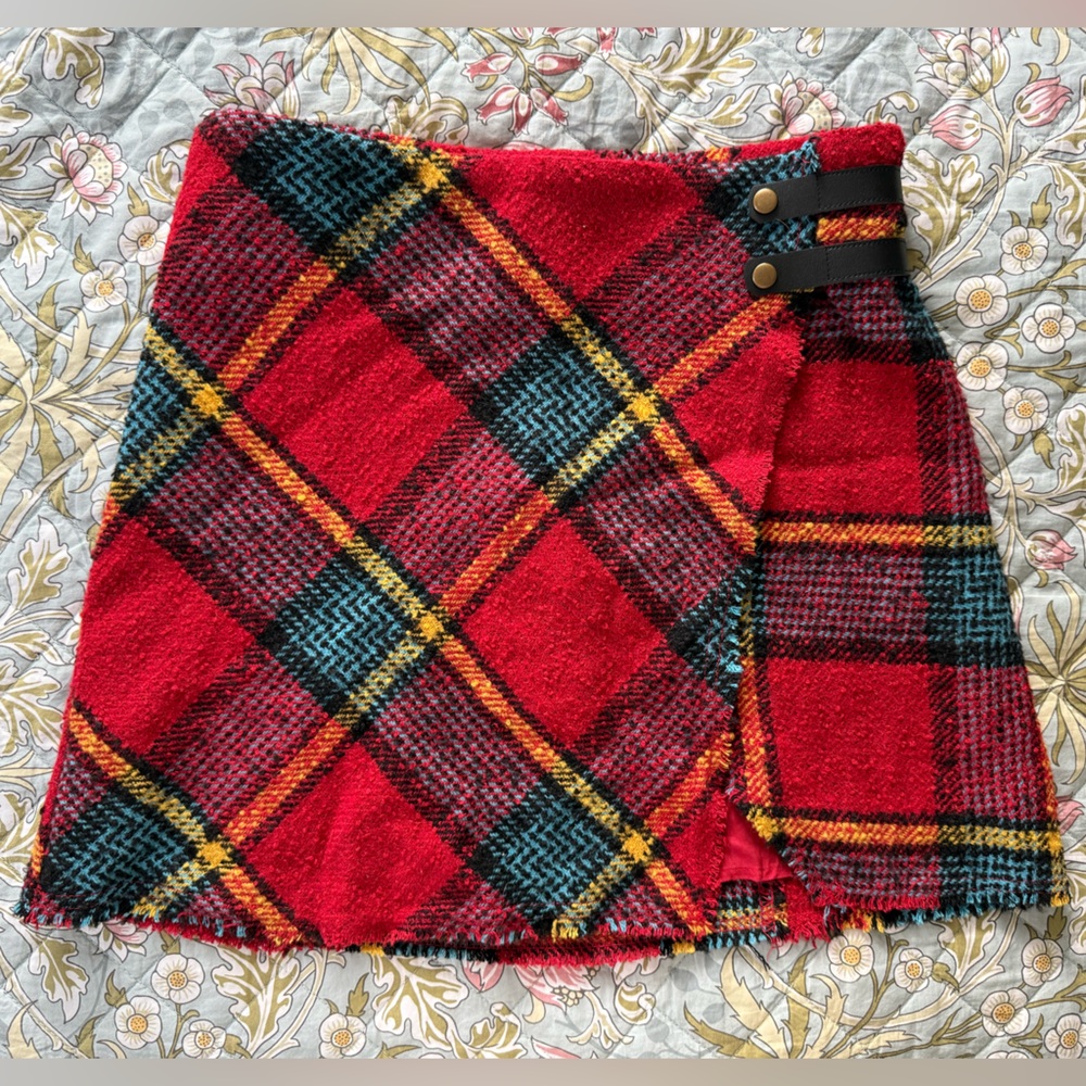 Urban Outfitters Huntley Wool Wrap Red Plaid Mini Skirt